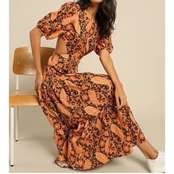 NWT Charlie Holiday X Free People Flores Burnt Paisley Midi Dress. Size 2 (XS). - Picture 1 of 11